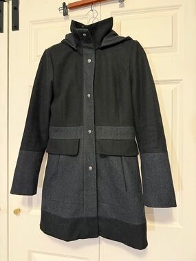 Guess Two-Tone Wool Trench Coat in Black & Charcoal
